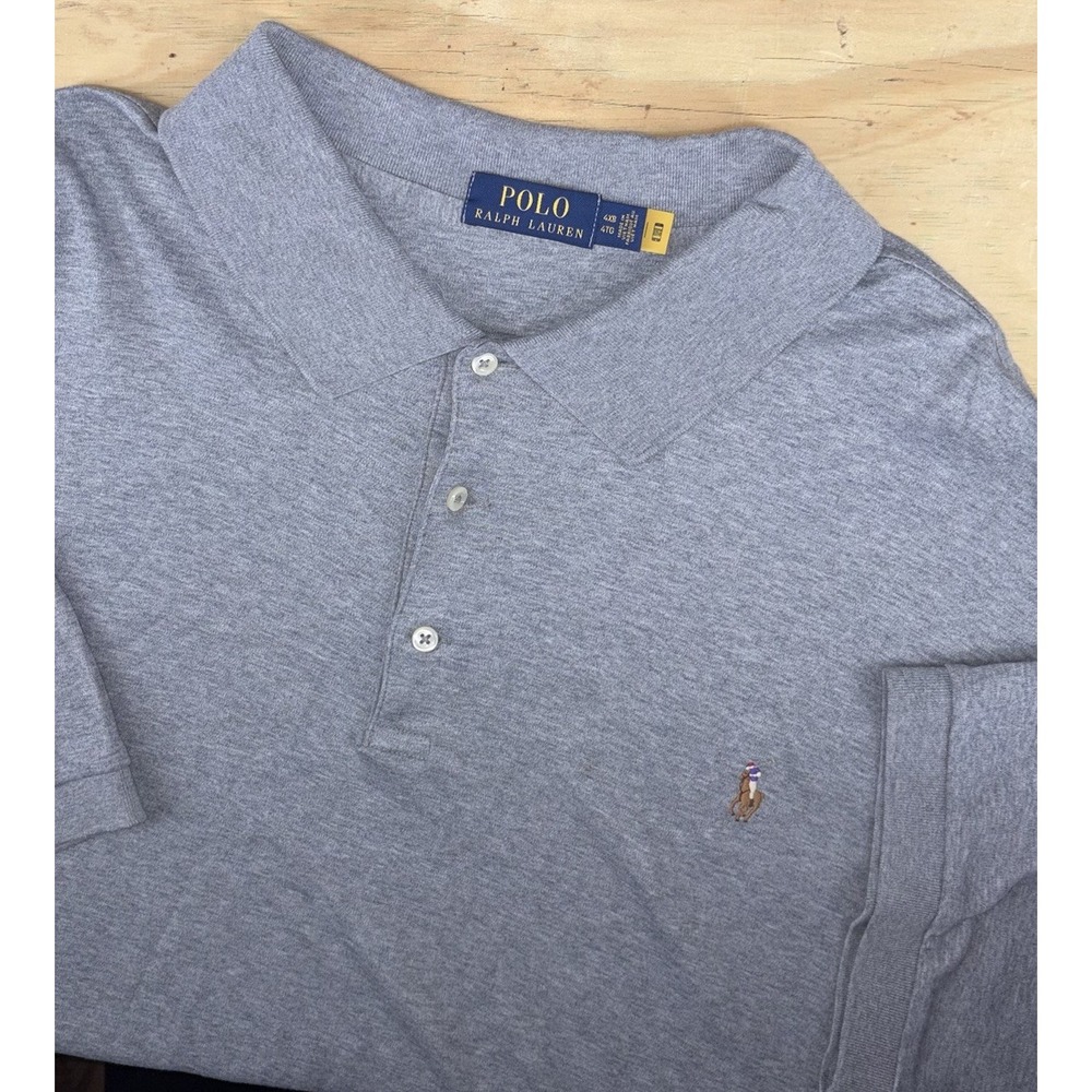 Polo Ralph Lauren Soft Polo Shirt 4XB 4XL Solid Gray Short Sleeve Flesh Pony